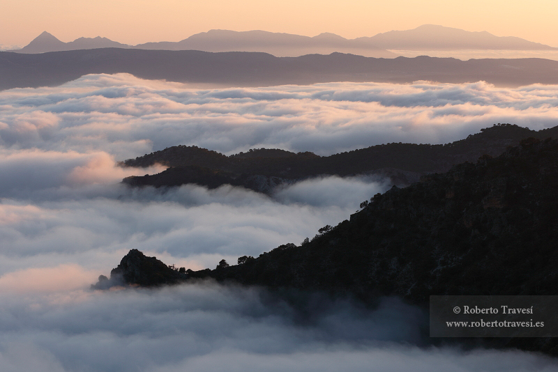 Mar de nubes al atardecer